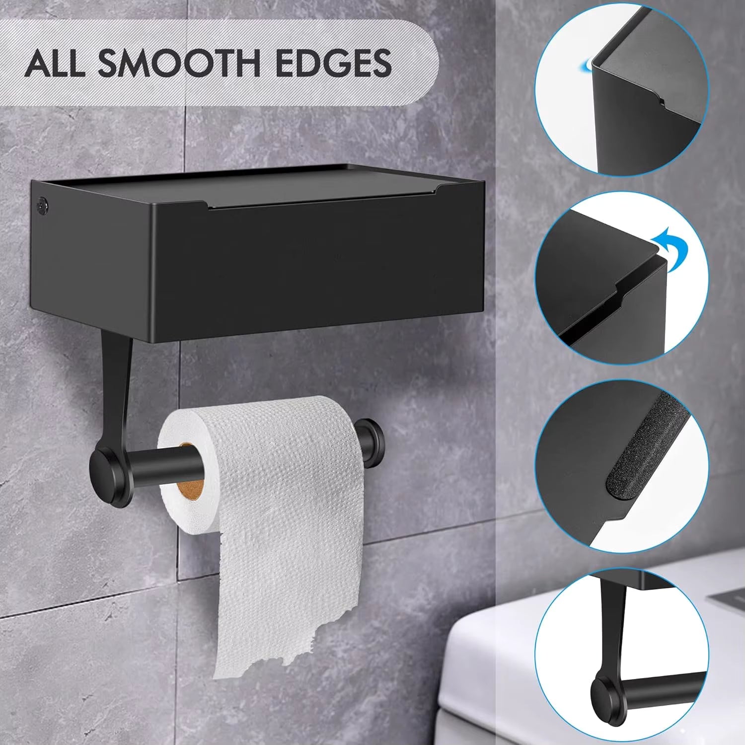Toiletrol houder met extra opbergruimte